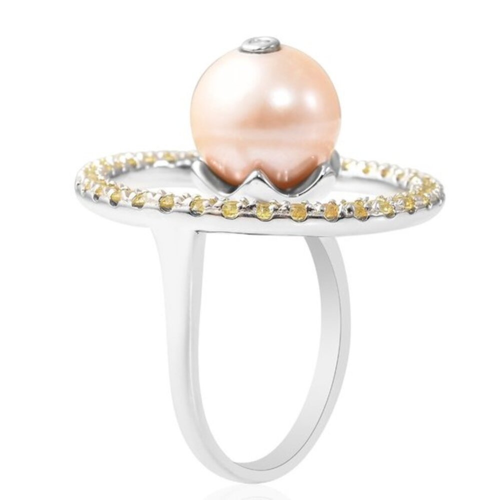 EDISON PEARL WITH DIAMOND AND YELLOW SAPPHIRE  SIZE 8 NEW